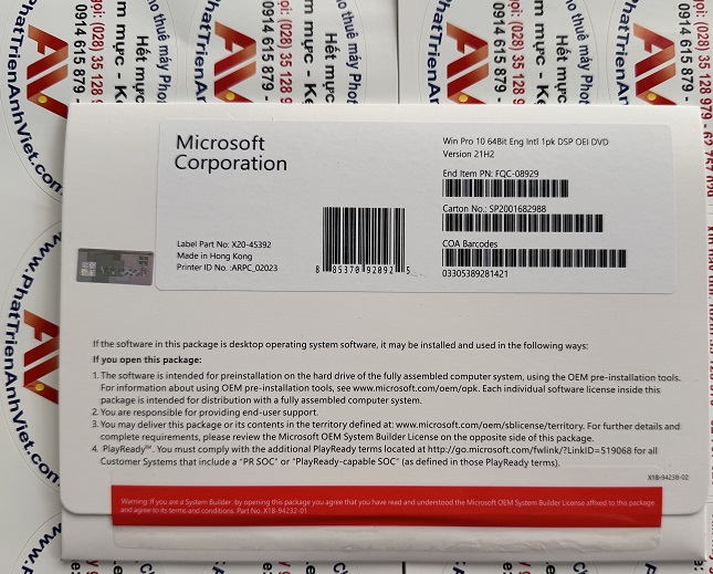 Windows 10 Pro 64Bit, phần mềm bản quyền Windows 10, FQC-08929