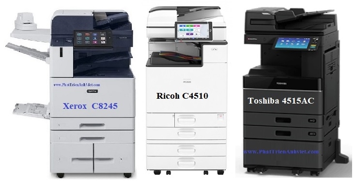 So sánh 3 máy photocopy màu hàng đầu 2025: Xerox C8245 (trắng xám), Ricoh IM C4510 (trắng), Toshiba 4515AC (đen) – Chọn model nào cho doanh nghiệp bạn?