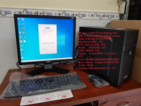 Bộ máy vi tính để bàn Desktop mới H81 i3 Ram 4GB SSD 240GB có màn hình LCD Dell 19 inch E190S