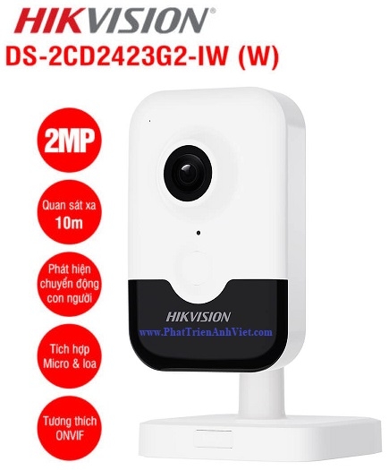 Camera IP Cube Wifi Hikvision DS-2CD2423G2-IW 2.0MP Hồng Ngoại 10m, AI Phát Hiện Người