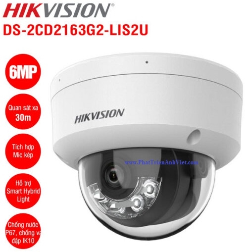 Camera IP Dome 6MP Hikvision DS-2CD2163G2-LIS2U