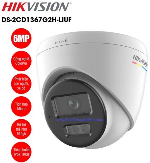 Camera IP Dome ColorVu 6.0 Megapixel HIKVISION DS-2CD1367G2H-LIUF