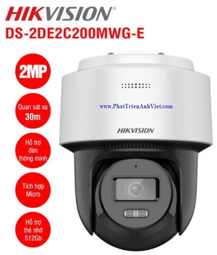 Camera IP Mini PT Smart Hybird Light 2MP HIKVISION DS-2DE2C200MWG-E