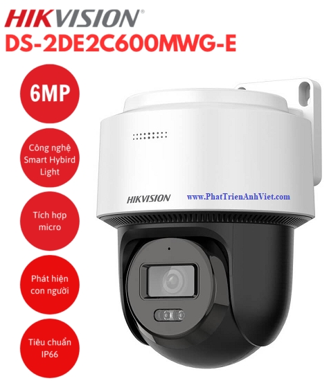 Camera IP Mini PT Smart Hybird Light 6MP Hikvision DS-2DE2C600MWG-E