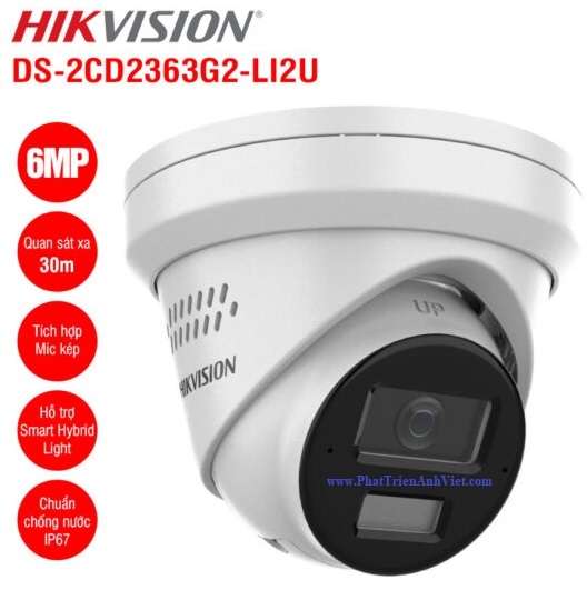 Camera IP Turret 6MP Hikvision DS-2CD2363G2-LI2U