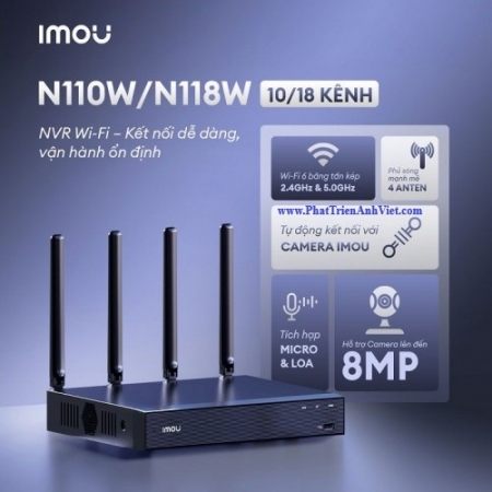 Đầu Ghi Wifi 18 Kênh IMOU NVR-N118W-8A0E Hỗ Trợ 4K UHD & H.265