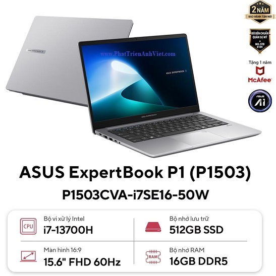 Laptop ASUS ExpertBook P1503CVA-i716-50W i7 13620H 16GB 512GB SSD 15.6 inch FHD Win11 Grey