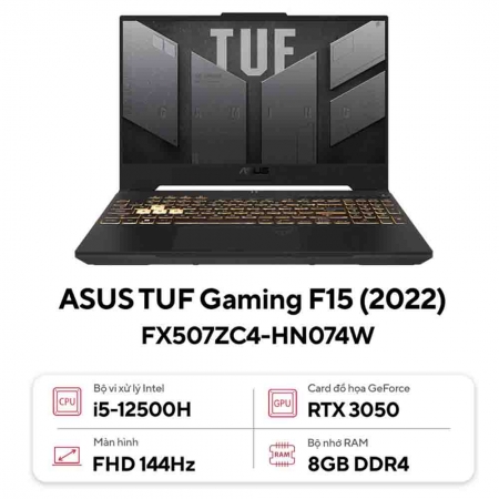 Laptop Asus TUF Gaming F15 FX507ZC4-HN074W (Intel Core i5-12500H | RTX 3050 4GB |8GB | 512GB | 15.6 inch FHD 144Hz | Win 11 | Xám)