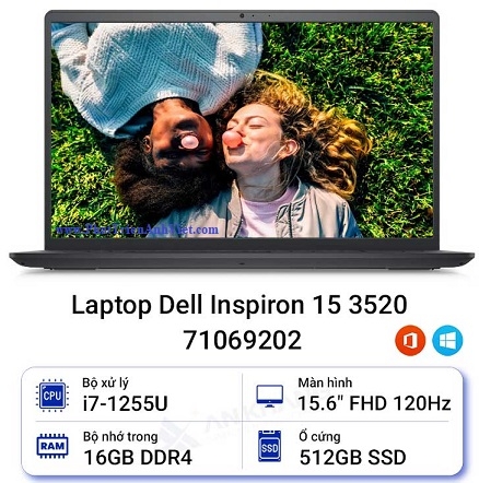 Laptop Dell Inspiron 15 3520 71069202 I7-1255U 16GB 512GB SSD INTEL IRIS XE GRAPHICS 15.6