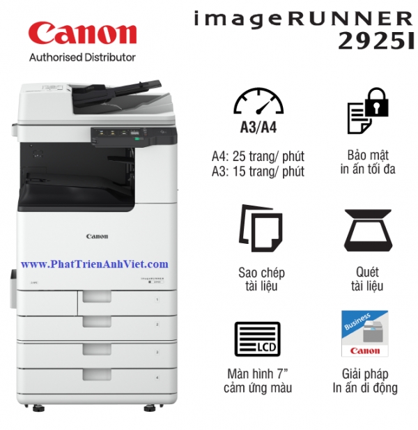 Máy photocopy Canon iR2925i In Copy Scan A3 A4 USB LAN WIFI dùng mực NPG-90 BK