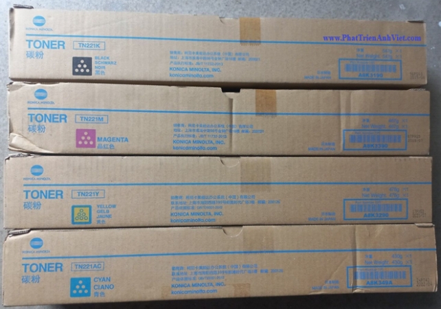Mực Konica Minolta TN221K A8K3190 TN221C A8K3490 TN221M A8K3390 TN221Y A8K3290 Cho Bizhub C227 C287