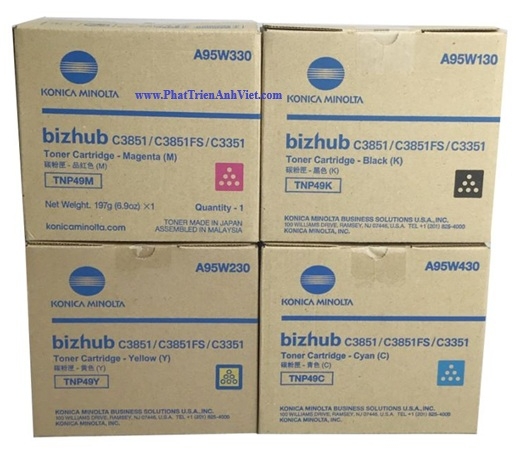 Mực Konica Minolta TNP49K A95W190 TNP49Y A95W290 TNP49M A95W390 TNP49C A95W490 Cho Máy Bizhub C3351 C3851FS