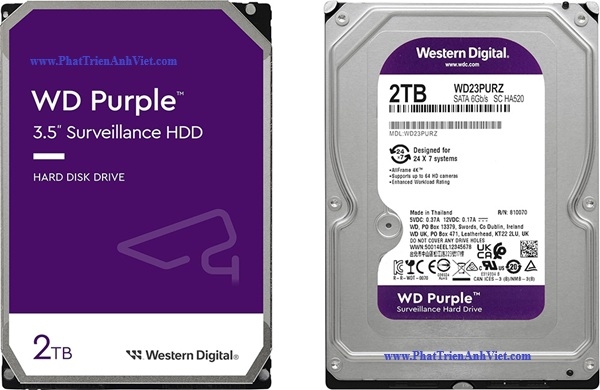 Ổ Cứng WD Western Digital Purple 2TB WD23PURZ Màu Tím Chuyên Dụng Cho Camera Giám Sát