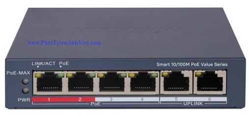 Switch PoE 4 Cổng 100M Quản Lý Qua Cloud HIKVISION DS-3E1106P-EI/M