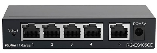 Switch Ruijie RG-ES105GD 5 Cổng Gigabit Không Quản Lý – Nhỏ Gọn, Vỏ Kim Loại, Tiết Kiệm Điện